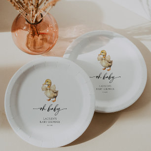 Cute Gender Neutral Oh Baby Duck Baby Shower Paper Plate