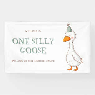 Cute Gender Neutral One Silly Goose 1st Birthday Banner