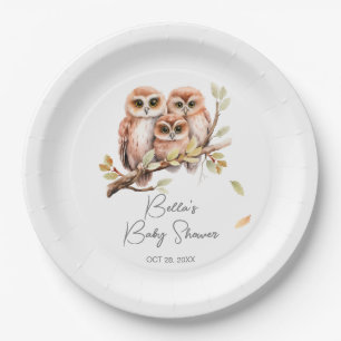 Cute Gender Neutral Owl Baby Shower Paper Plate