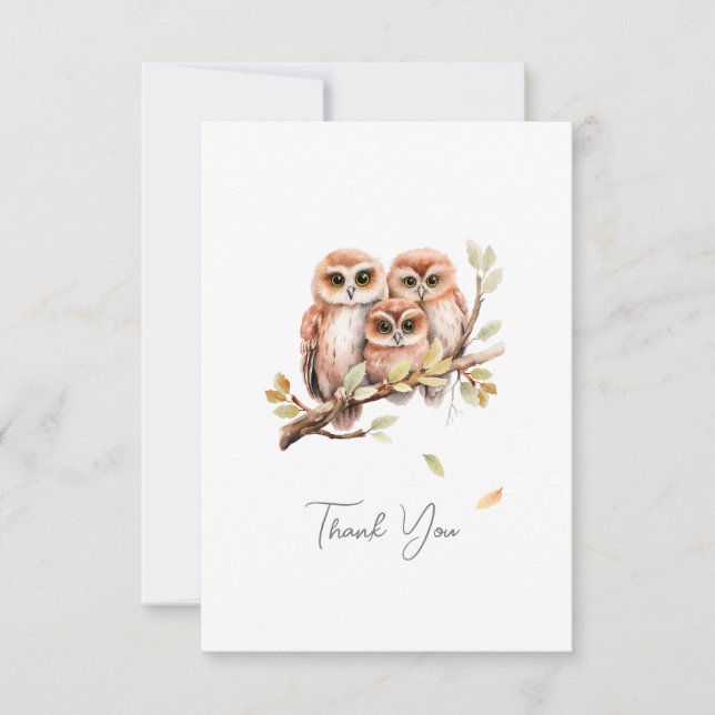 Cute Gender Neutral Owl Baby Shower  Thank You Card (Front)