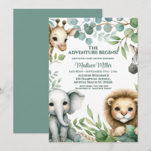 Cute Gender Neutral Safari Animals Baby Shower Invitation