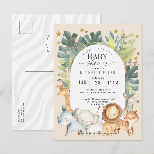 Cute gender neutral safari jungle animals modern  invitation postcard (Front/Back)