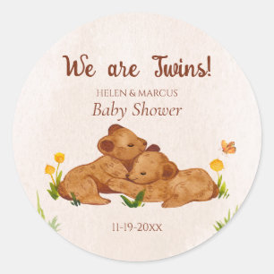 Cute Gender Neutral Twins Baby Shower  Classic Round Sticker
