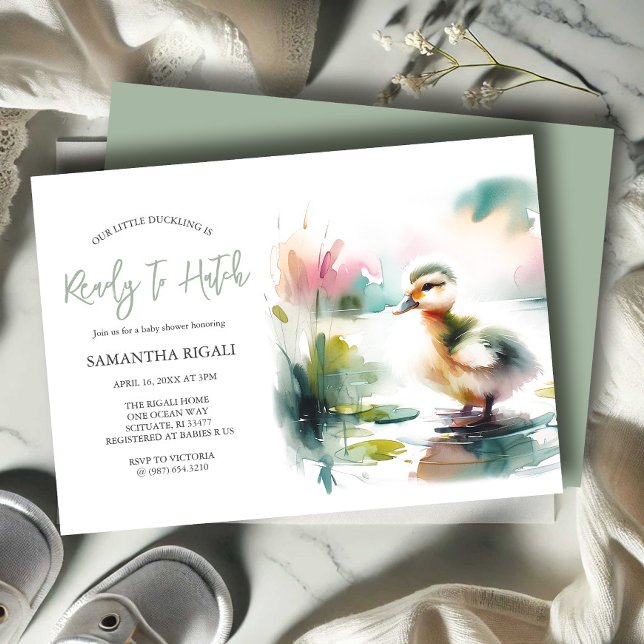 Cute Gender Neutral Watercolor Duck Baby Shower Invitation (Gender neutral baby shower invitations watercolor duck theme by Do Tell A Belle)