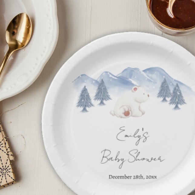 Cute Gender Neutral Winter Polar Bear Baby Shower  Paper Plate (Cute Gender Neutral Winter Polar Bear Baby Shower Paper Plates)