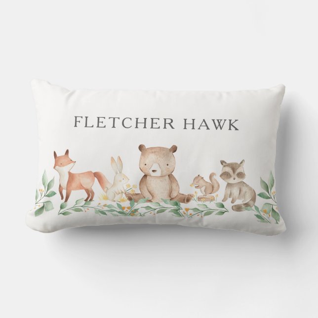 Cute Gender Neutral Woodland Animals Baby Lumbar Cushion (Front)