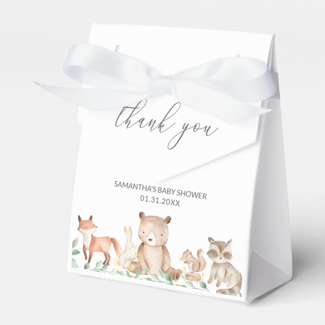 Cute Gender Neutral Woodland Animals Baby Shower Favour Box (Front Side)