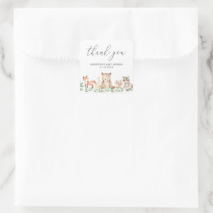 Cute Gender Neutral Woodland Animals Baby Shower Square Sticker