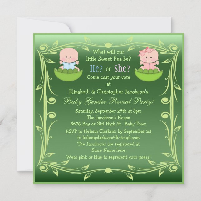 Cute Gender Reveal Babies in Pea Pods Invitation (Front)