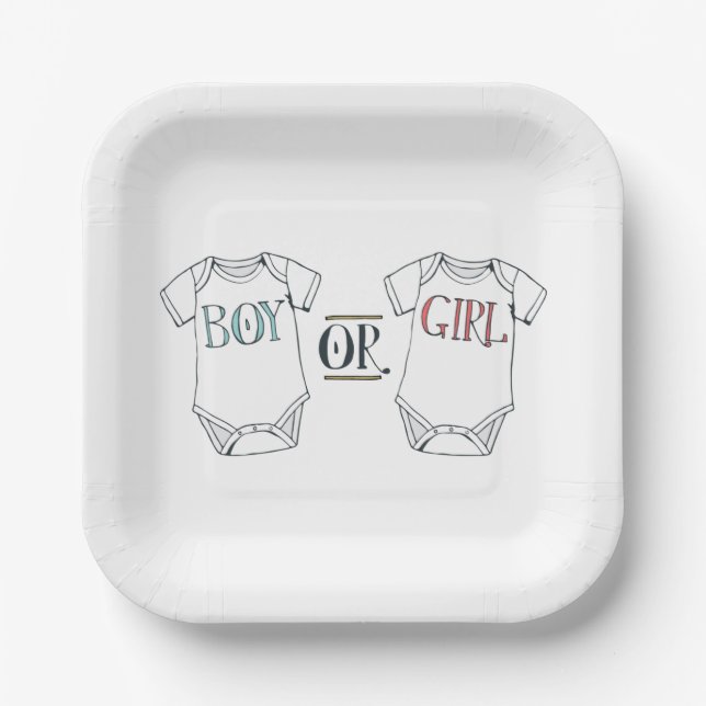 Cute Gender Reveal Baby Paper Plates (Front)