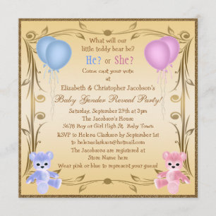 Cute Gender Reveal Teddy Bears Invitation