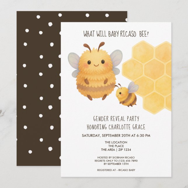 Cute Gender Reveal What Will Baby Bee Baby Shower Invitation (Front/Back)