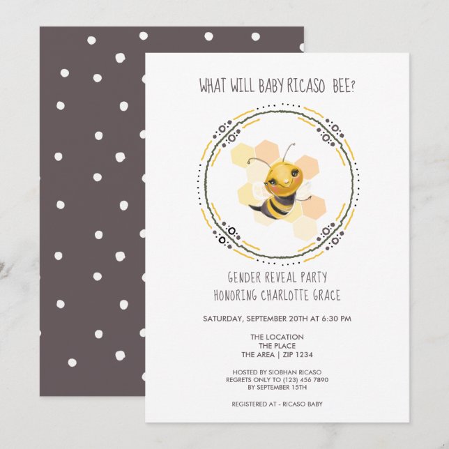 Cute Gender Reveal What Will Baby Bee Baby Shower Invitation (Front/Back)