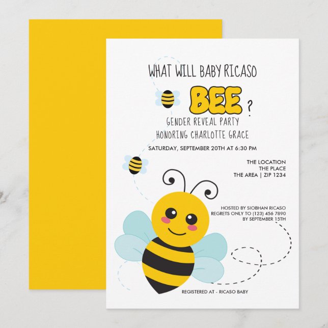 Cute Gender Reveal What Will Baby Bee Baby Shower Invitation (Front/Back)