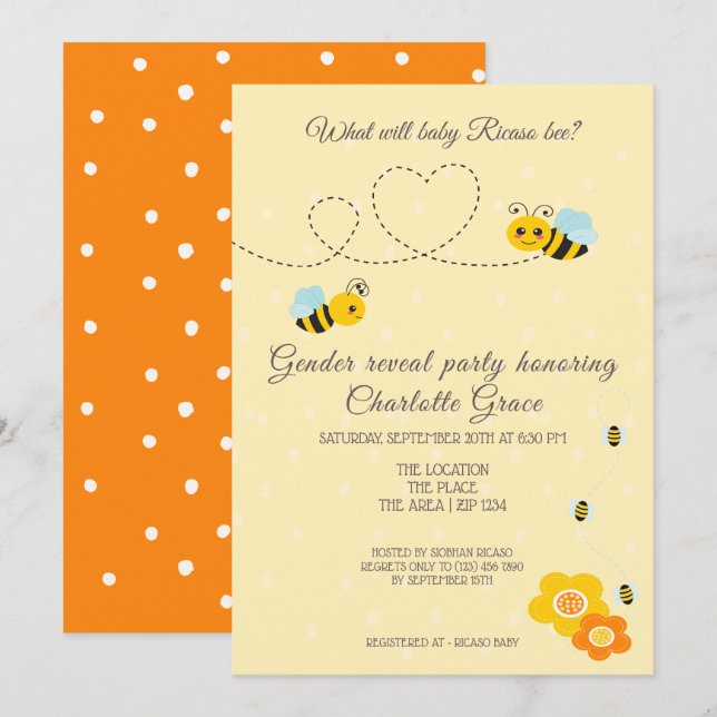 Cute Gender Reveal What Will Baby Bee Baby Shower Invitation (Front/Back)