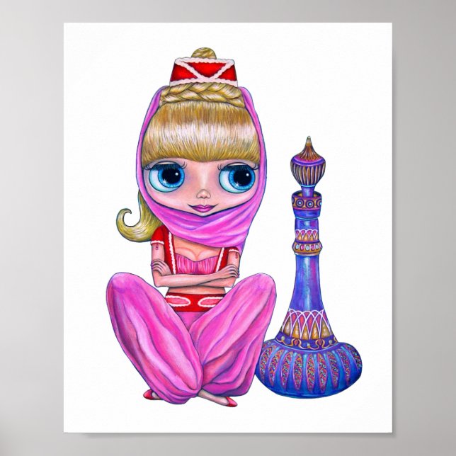 Cute Genie Girl Doll in Pink Magic Bottle Poster (Front)