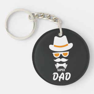 Cute Gentleman Face with Moustaches, Hat, sunglass Key Ring