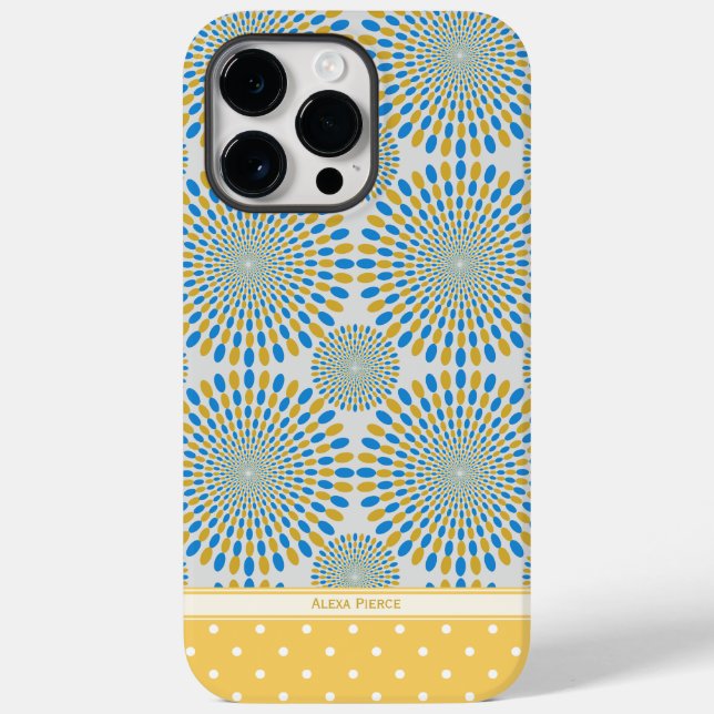 Cute Geometric Abstract Blue & Yellow Personalised Case-Mate iPhone Case (Back)