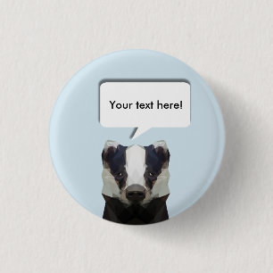 Cute geometric badger blue speech bubble 3 cm round badge