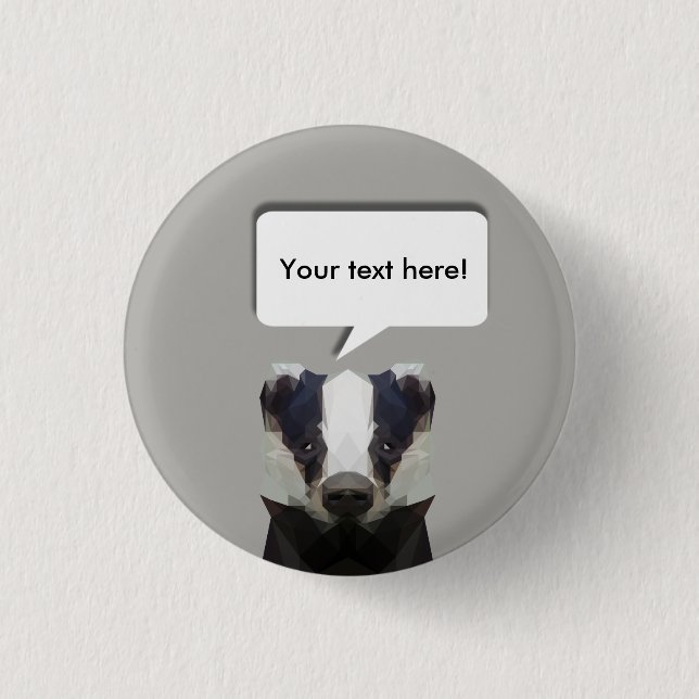 Cute geometric badger speech bubble 3 cm round badge (Front)