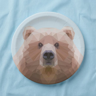 Cute geometric brown bear blue paper plate