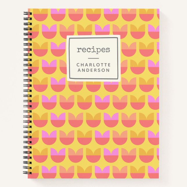 Cute Geometric Flower Pattern Yellow Custom Recipe Notebook (Front)