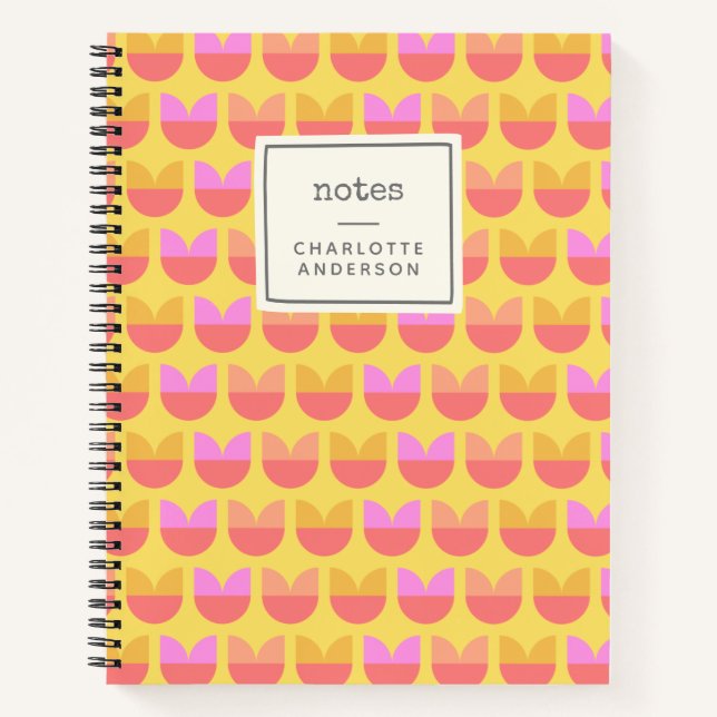 Cute Geometric Flower Pattern Yellow Personalised Notebook (Front)