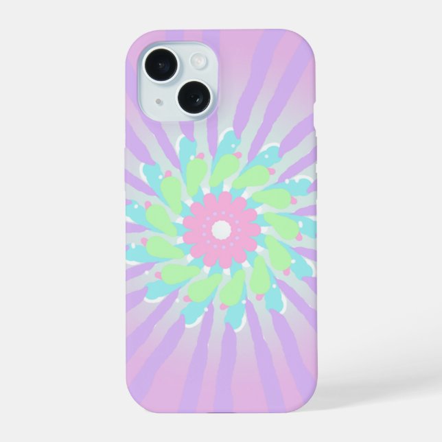 Cute Geometric Flower Purple Radial Pattern iPhone 15 Case (Back)