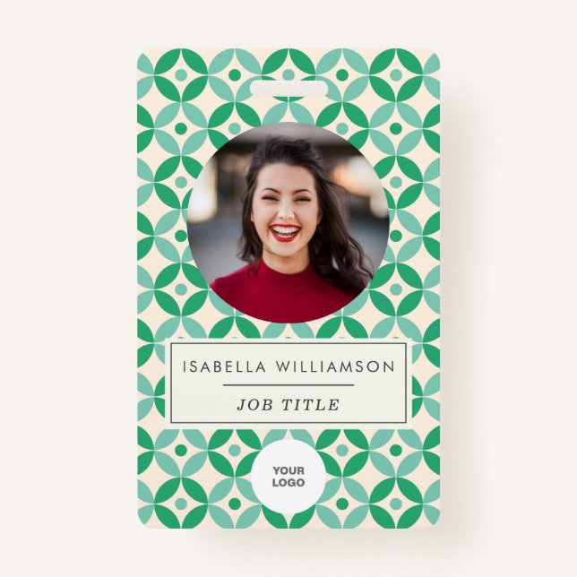 Cute Geometric Green Employee Photo ID Corporate ID Badge (Front)