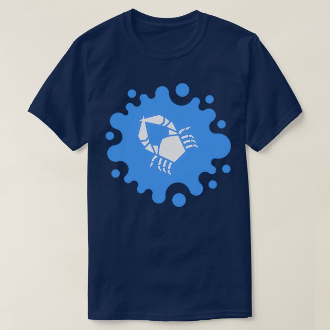 Cute Geometric Origami Crab on a Blue Splash T-Shirt (Design Front)