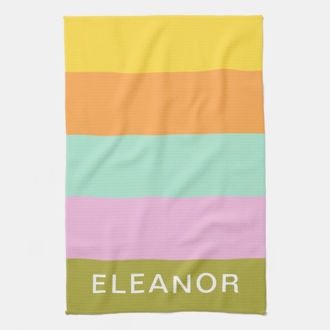 Cute Geometric Pastel Colour Block Personalised Tea Towel (Vertical)