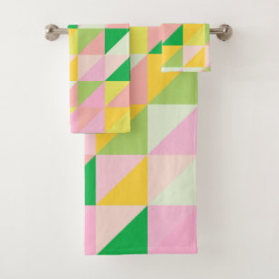 Cute Geometric Patchwork Pattern in Spring Colours Bath Towel Set