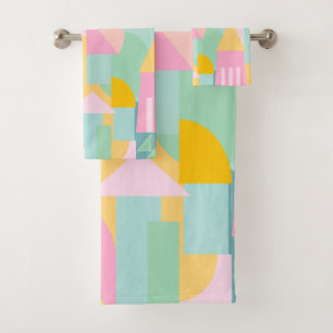 Cute Geometric Pattern Bright Pastel Mint Pink Bath Towel Set