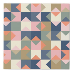 Cute Geometric Pattern in Stylish Navy and Coral Faux Canvas Print