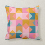 Cute Geometric Pattern in Teal Pink and Yellow Cushion<br><div class="desc">A fun,  colourful geometric patchwork shapes modern quilt inspired pattern in a bright colour palette of teal,  pink,  and yellow.</div>
