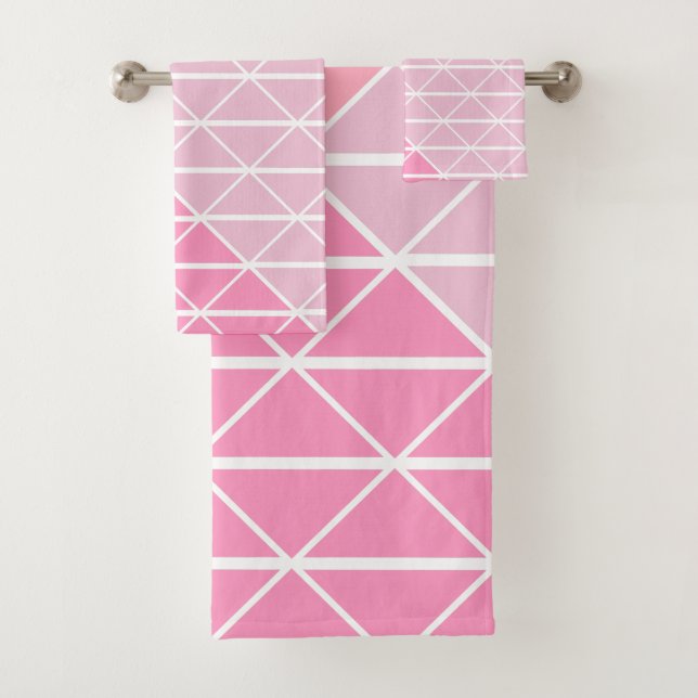 Cute Geometric Pattern of Triangles in Pink Bath Towel Set (Insitu)