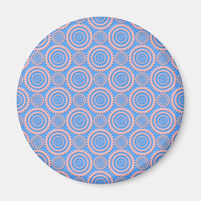 Cute Geometric Pattern Pink Circles over Blue Magnet (Front)