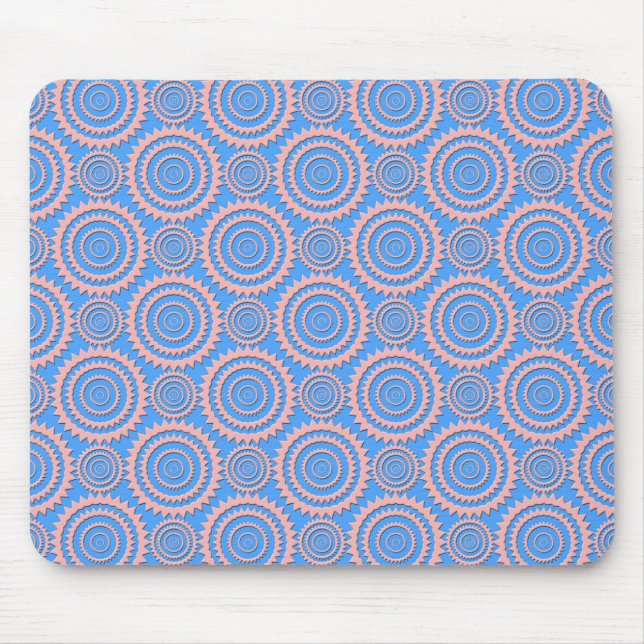 Cute Geometric Pattern Pink Circles over Blue Mouse Mat (Front)