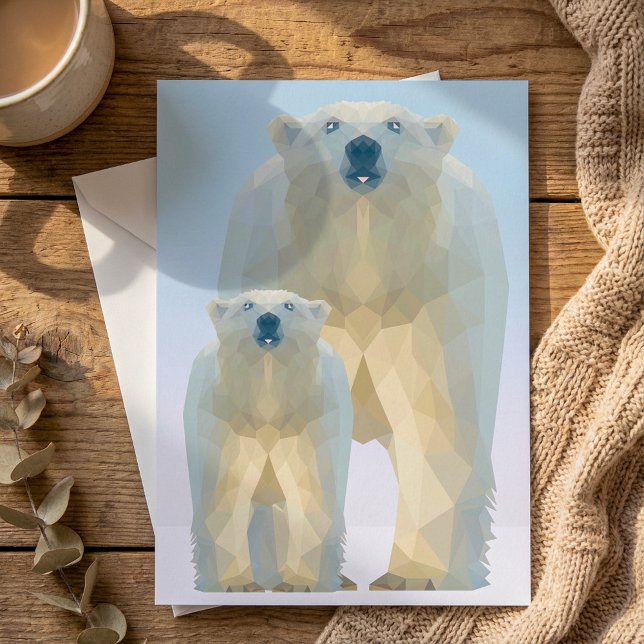Cute geometric Polar bear with baby Holiday Card (Cute geometric Polar bear with baby Holiday Card.)