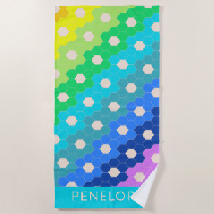 Cute Geometric Rainbow Vibrant Personalised Beach Towel