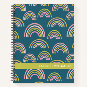 Cute Geometric Rainbows in Blue Personalised Notebook