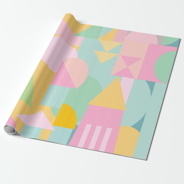 Cute Geometric Shapes Collage in Spring Pastels Wrapping Paper (Unrolled)