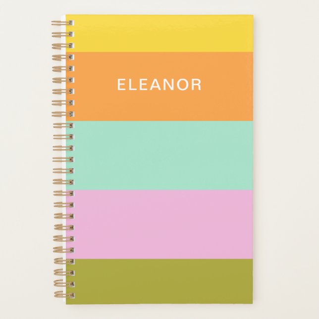 Cute Geometric Stripes Bright Pastels Personalised Planner (Front)