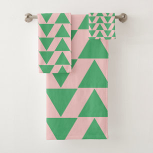 Cute Geometric Triangle Pattern in Pink and Green Bath Towel Set
