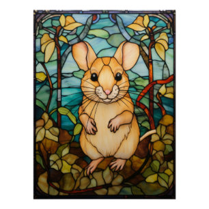 Cute Gerbil Stained Glass Poster