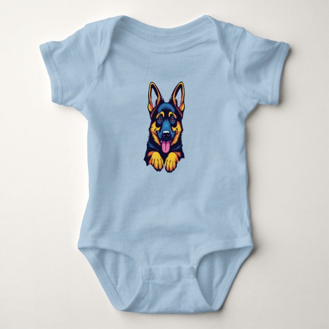 Cute German Shepherd Baby Bodysuit (Front)