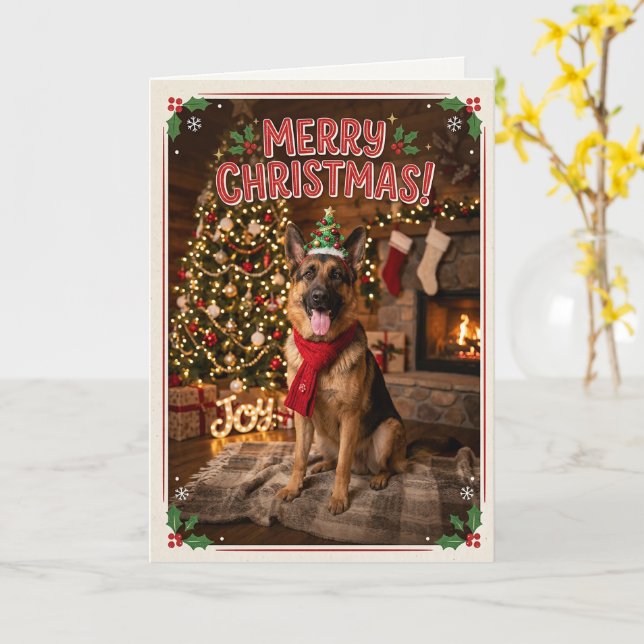 Cute German Shepherd Christmas Dog Lover Card (Yellow Flower)