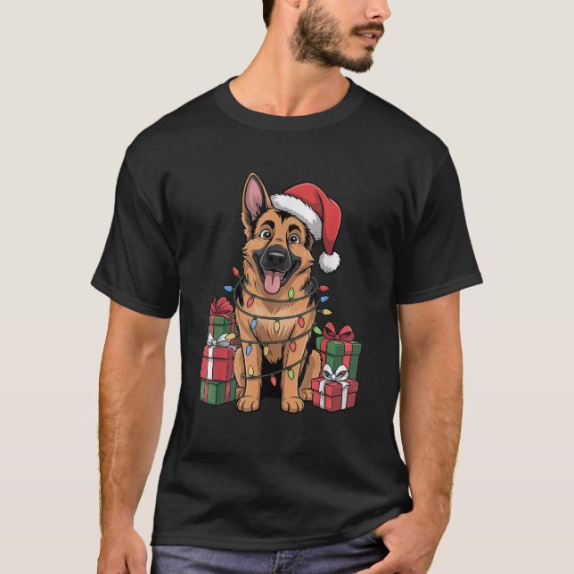 Cute German Shepherd Christmas Funny Dog Lover Hol T-Shirt (Front)