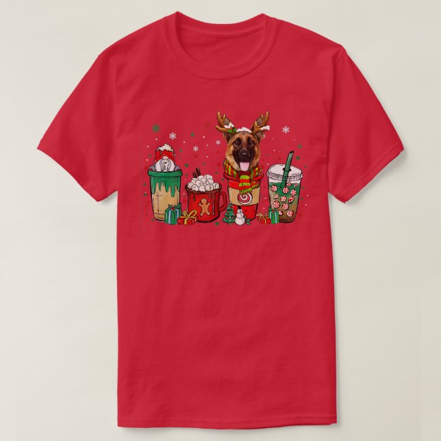 Cute German Shepherd Dog Christmas Coffee Pyjamas  T-Shirt (Design Front)