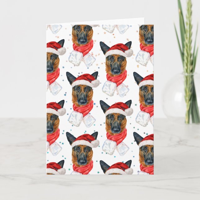 Cute German Shepherd Dog Christmas Pattern Holiday Card (Front)